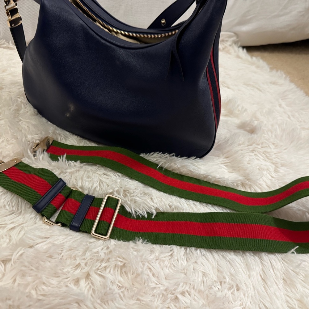 Gucci Dark Blue Bag with Red and Green Strap